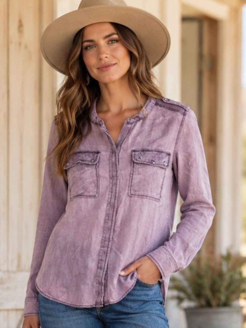 Vince Camuto Lavender-Purple Button Front Shirt